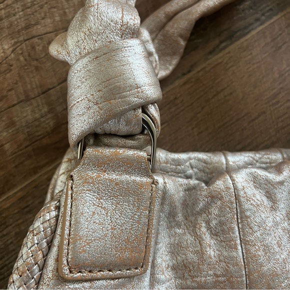 Cole Haan Metallic Beige Leather Pleated Hobo Purse Tassel - Picture 6 of 16